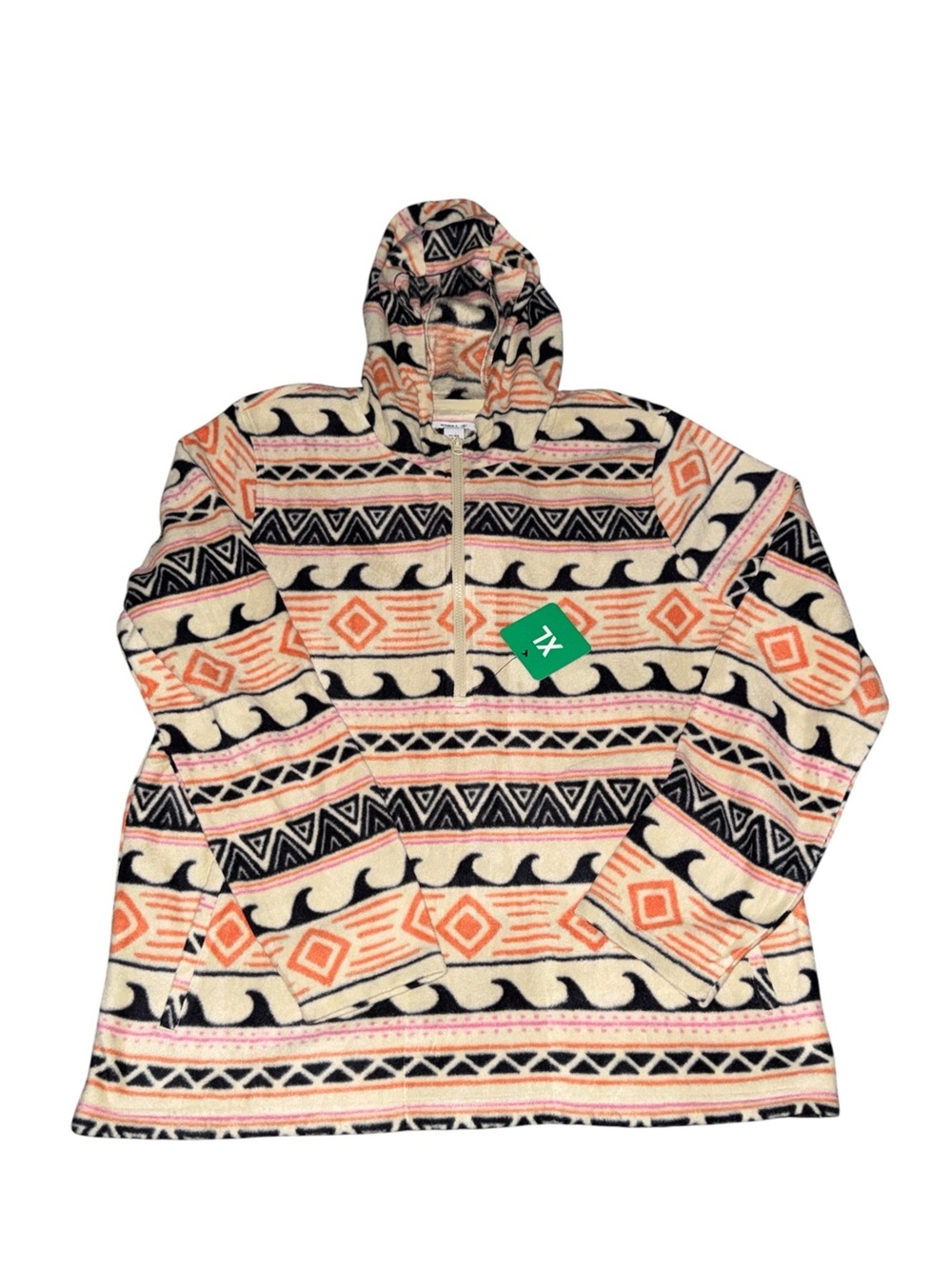 O'Neill Cream, Coral & Black Geometric Half-Zip Hooded Sweater